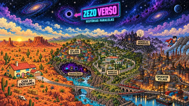Mapa do mundo Enzo Games: Casa do Enzo Games, Toradolândia, São João do Butico, Bairro das Mansões, Mansão do Inominável, Operator Village e o ZeZoVerso